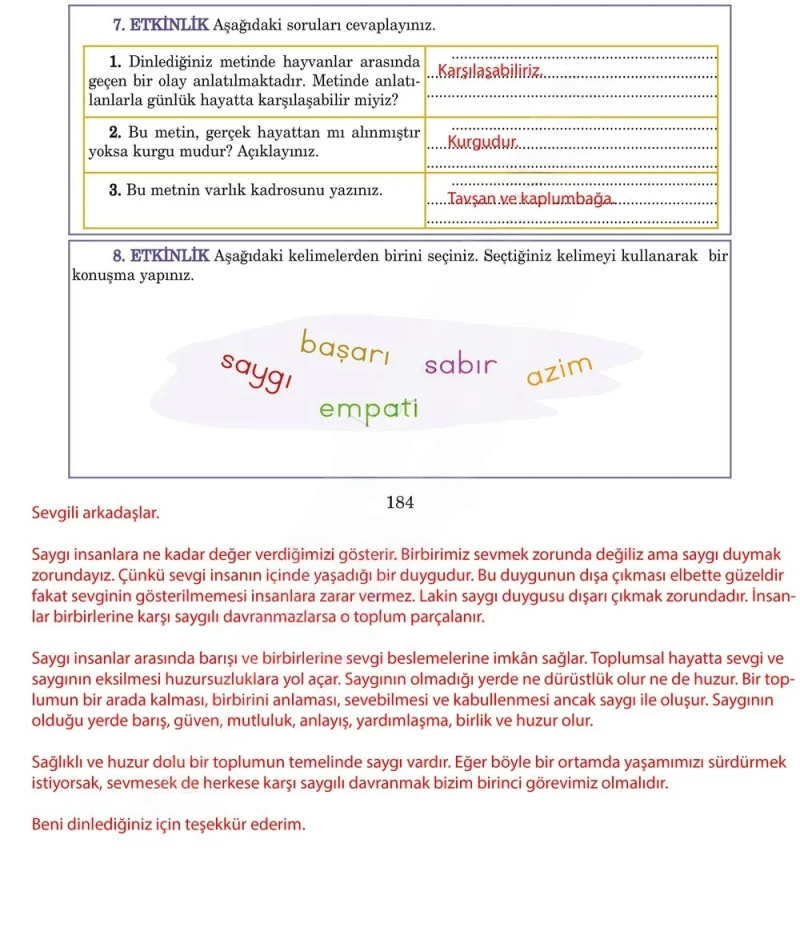 5. Sınıf Türkçe Ders Kitabı Cevapları Anıttepe Yayınları Sayfa 184 Çözüm Görseli