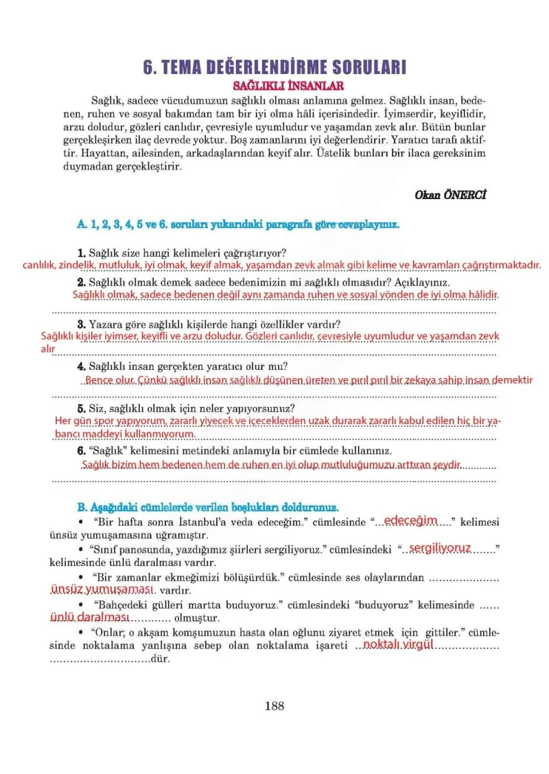 5. Sınıf Türkçe Ders Kitabı Cevapları Anıttepe Yayınları Sayfa 188 Çözüm Görseli