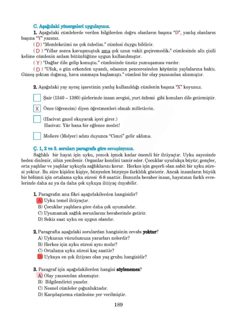 5. Sınıf Türkçe Ders Kitabı Cevapları Anıttepe Yayınları Sayfa 189 Çözüm Görseli
