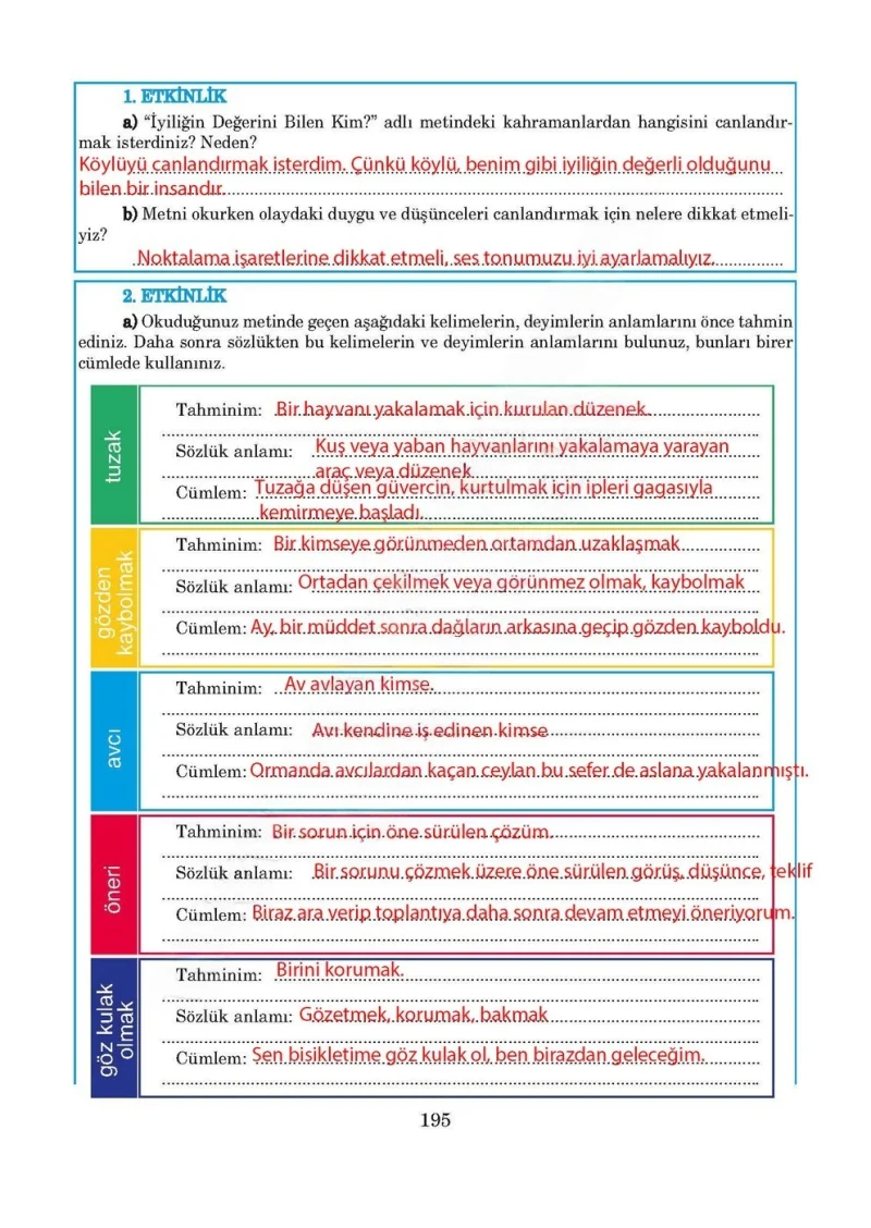 5. Sınıf Türkçe Ders Kitabı Cevapları Anıttepe Yayınları Sayfa 195 Çözüm Görseli