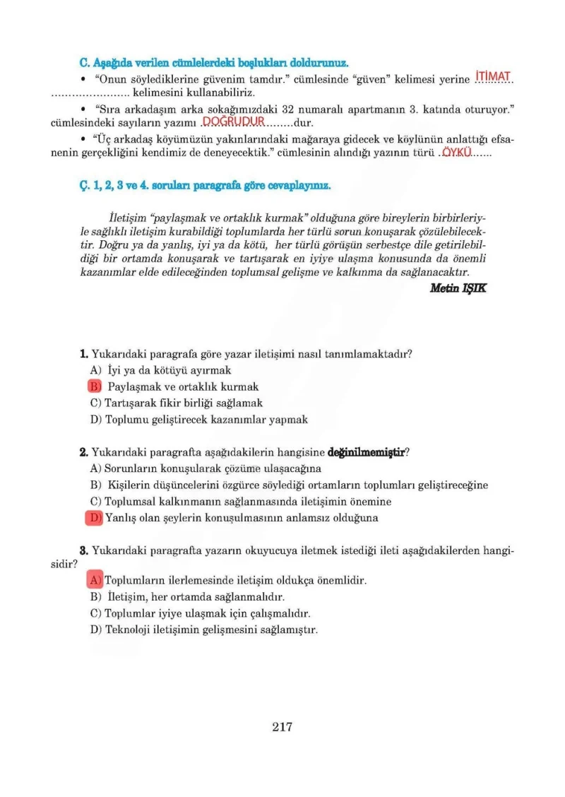 5. Sınıf Türkçe Ders Kitabı Cevapları Anıttepe Yayınları Sayfa 217 Çözüm Görseli