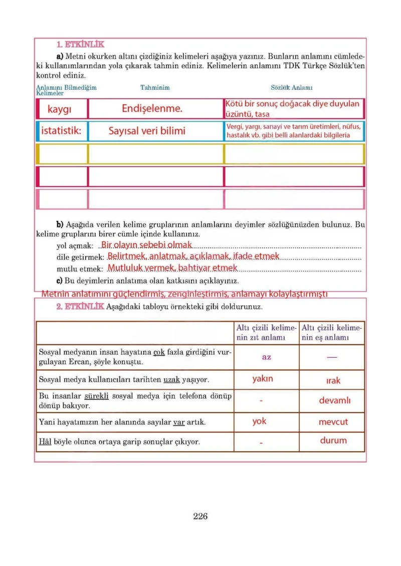 5. Sınıf Türkçe Ders Kitabı Cevapları Anıttepe Yayınları Sayfa 226 Çözüm Görseli