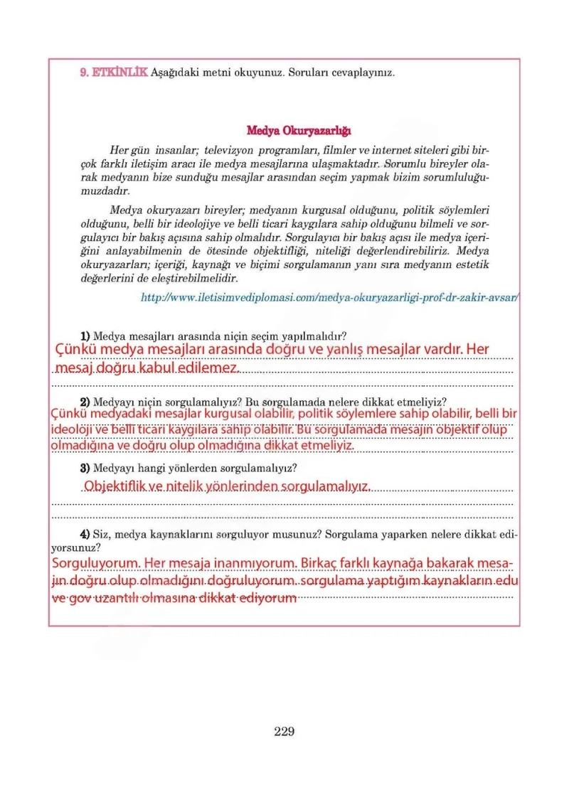 5. Sınıf Türkçe Ders Kitabı Cevapları Anıttepe Yayınları Sayfa 229 Çözüm Görseli
