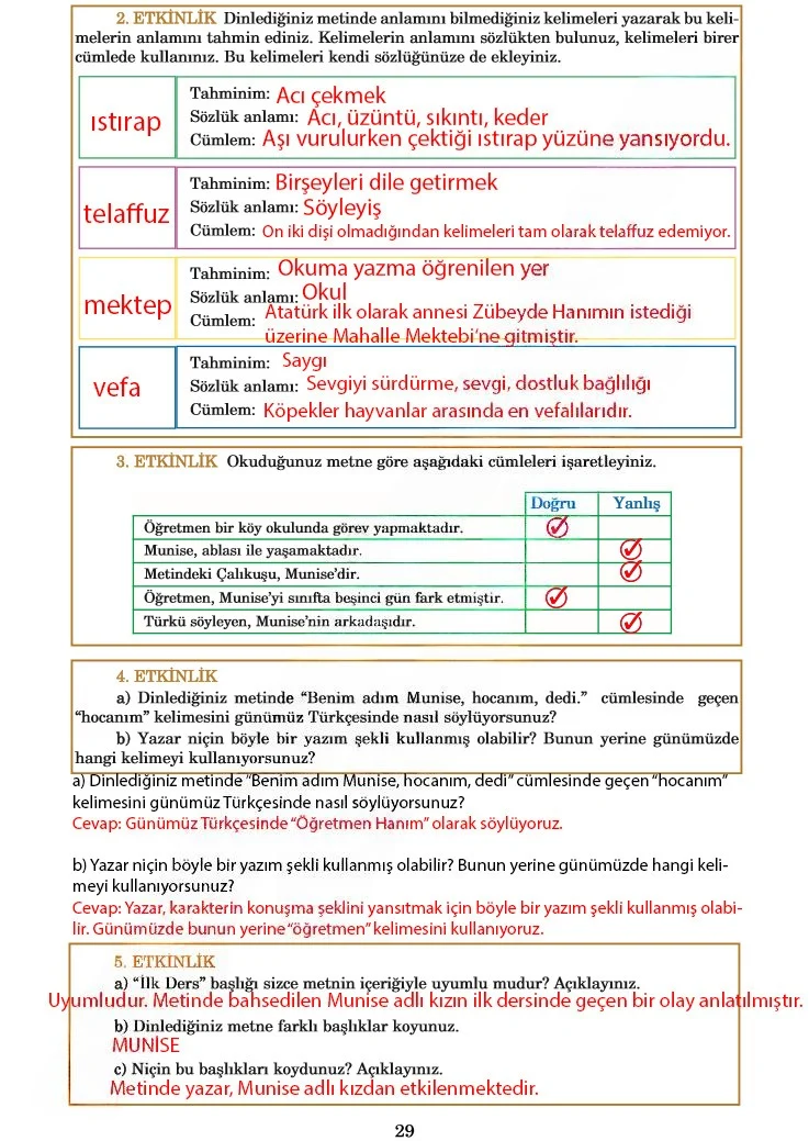 5. Sınıf Türkçe Ders Kitabı Cevapları Anıttepe Yayınları Sayfa 29 Çözüm Görseli