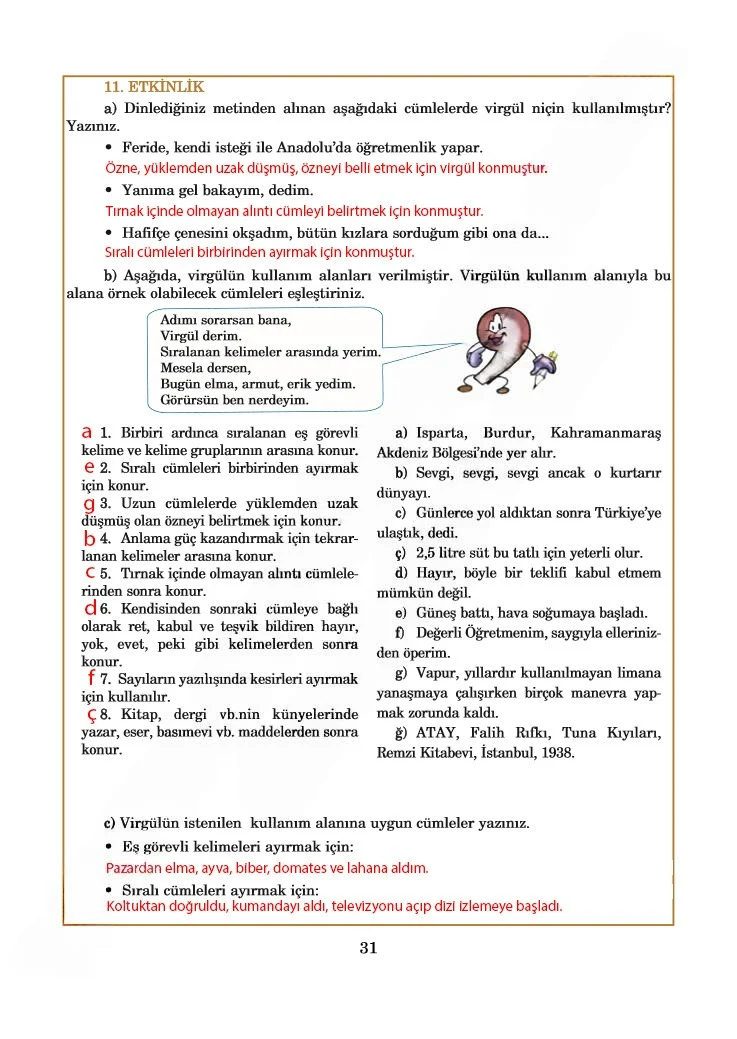 5. Sınıf Türkçe Ders Kitabı Cevapları Anıttepe Yayınları Sayfa 31 Çözüm Görseli