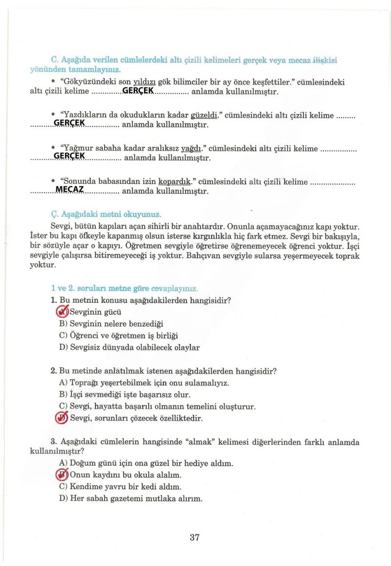 5. Sınıf Türkçe Ders Kitabı Cevapları Anıttepe Yayınları Sayfa 37 Çözüm Görseli