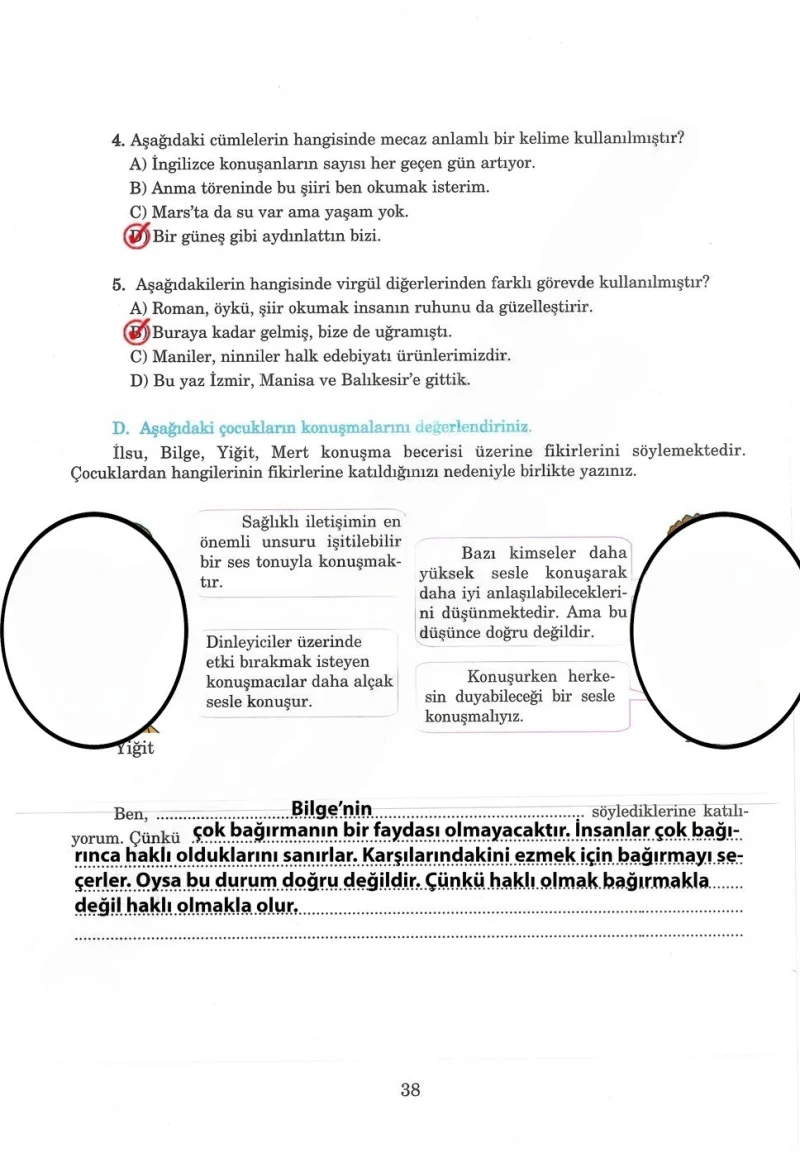 5. Sınıf Türkçe Ders Kitabı Cevapları Anıttepe Yayınları Sayfa 38 Çözüm Görseli
