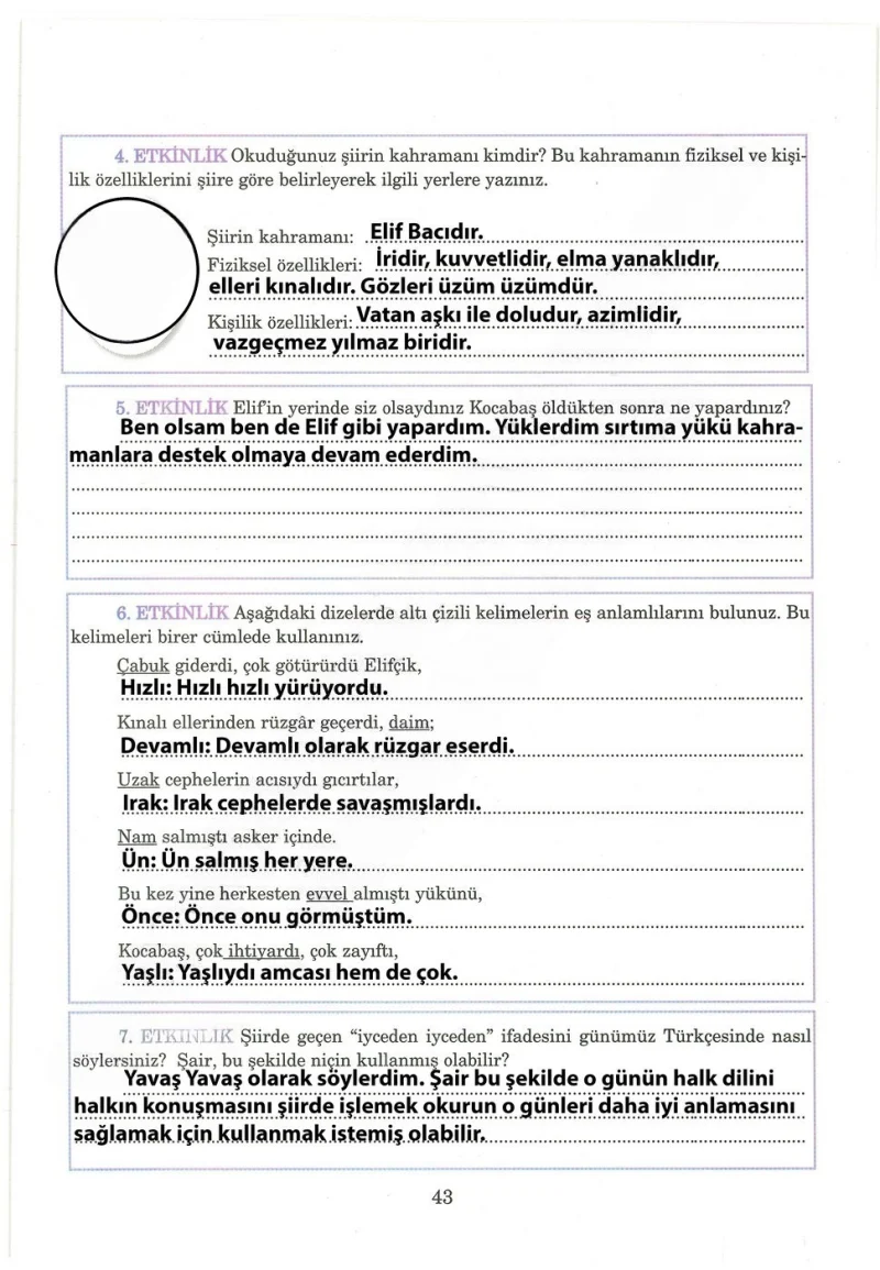5. Sınıf Türkçe Ders Kitabı Cevapları Anıttepe Yayınları Sayfa 43 Çözüm Görseli