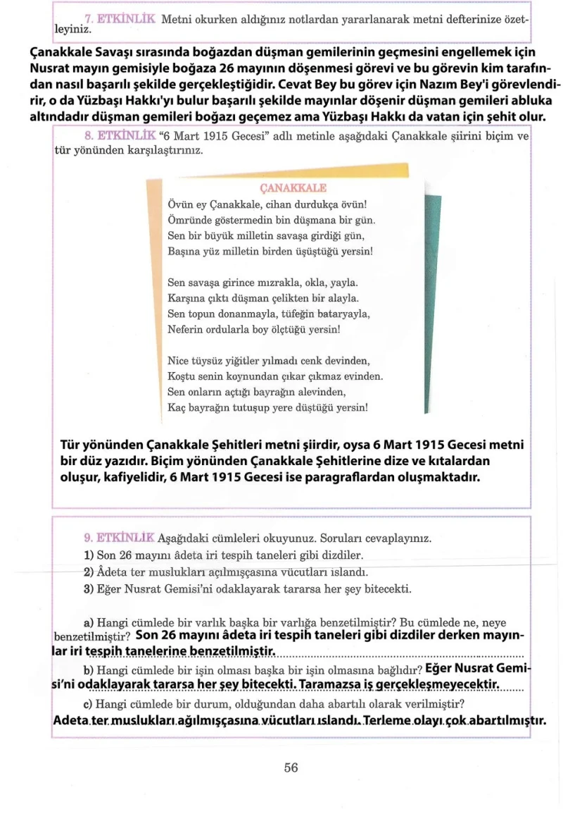 5. Sınıf Türkçe Ders Kitabı Cevapları Anıttepe Yayınları Sayfa 56 Çözüm Görseli