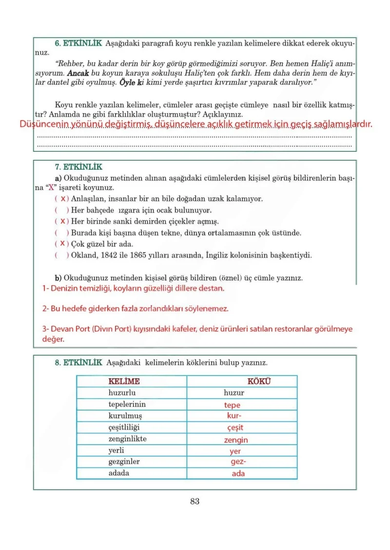 5. Sınıf Türkçe Ders Kitabı Cevapları Anıttepe Yayınları Sayfa 83 Çözüm Görseli