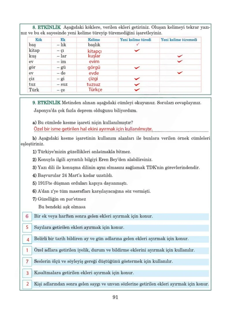 5. Sınıf Türkçe Ders Kitabı Cevapları Anıttepe Yayınları Sayfa 91 Çözüm Görseli