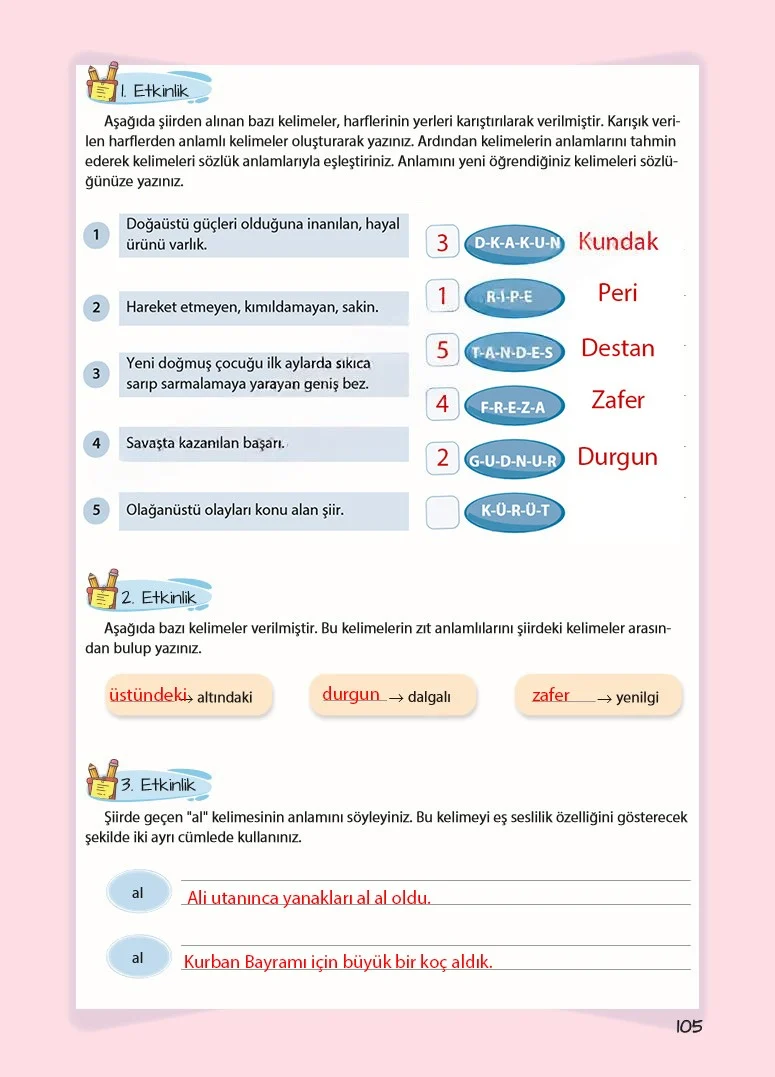 5. Sınıf Türkçe Ders Kitabı Cevapları Koza Yayınları Sayfa 105 Çözüm Görseli