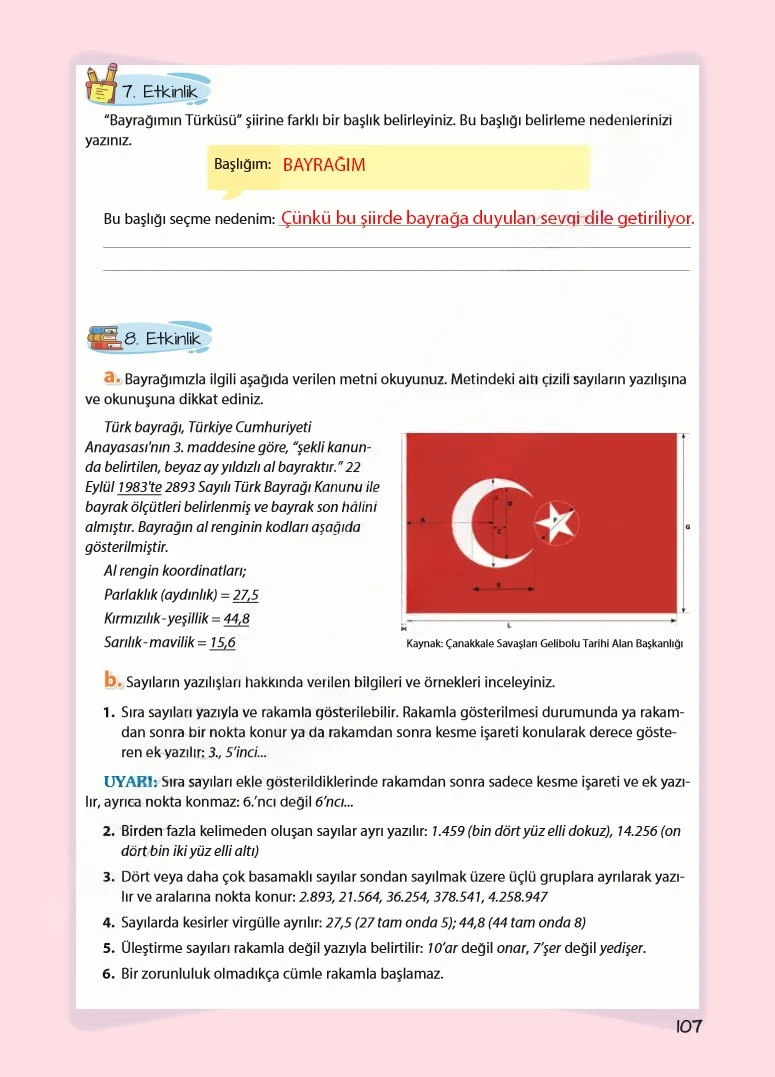 5. Sınıf Türkçe Ders Kitabı Cevapları Koza Yayınları Sayfa 107 Çözüm Görseli