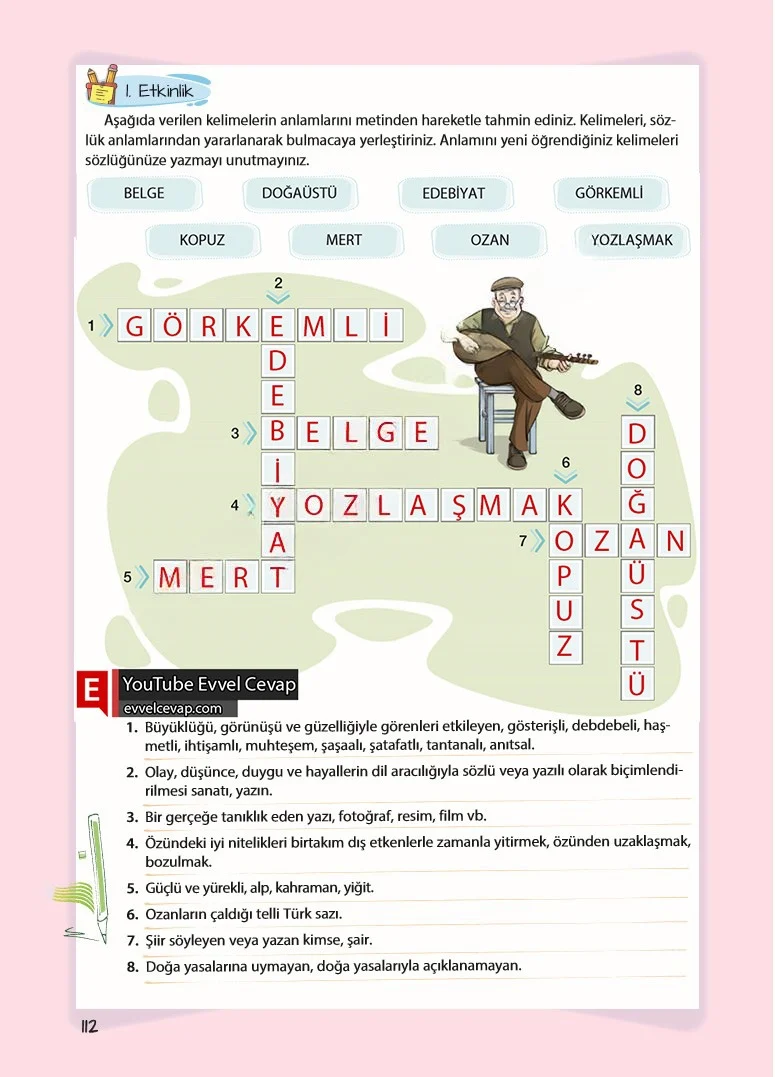 5. Sınıf Türkçe Ders Kitabı Cevapları Koza Yayınları Sayfa 112 Çözüm Görseli