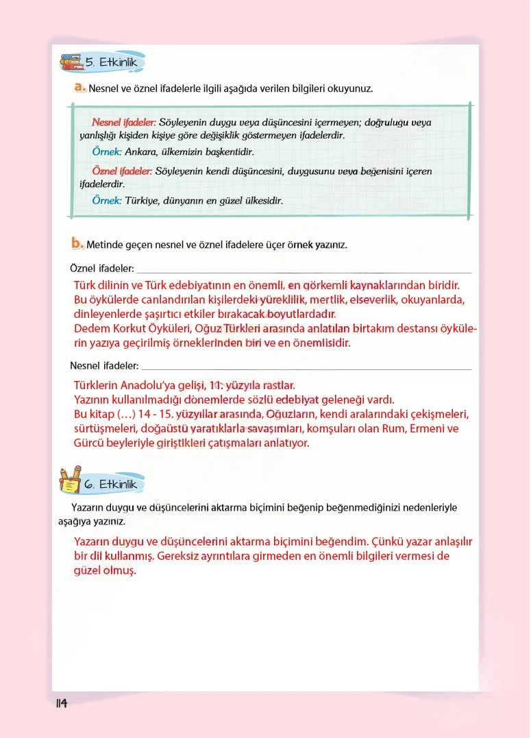 5. Sınıf Türkçe Ders Kitabı Cevapları Koza Yayınları Sayfa 114 Çözüm Görseli