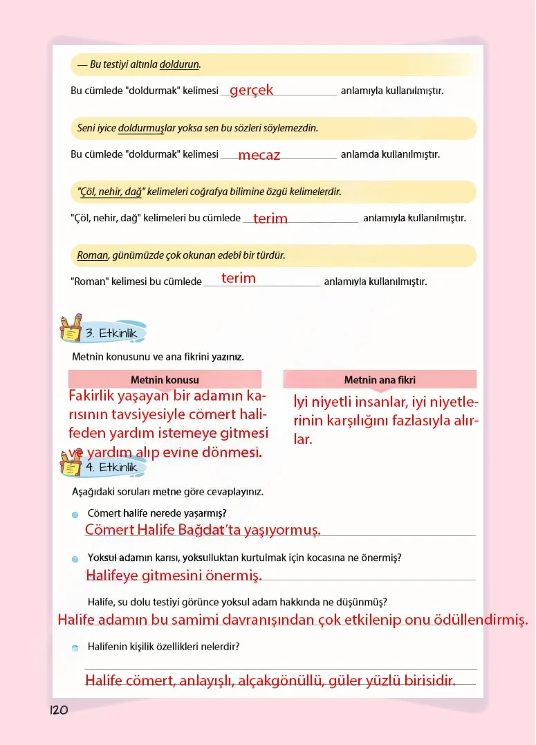 5. Sınıf Türkçe Ders Kitabı Cevapları Koza Yayınları Sayfa 120 Çözüm Görseli
