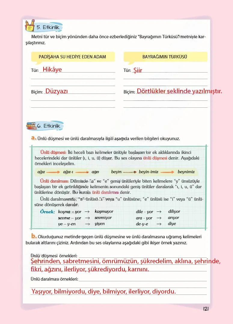 5. Sınıf Türkçe Ders Kitabı Cevapları Koza Yayınları Sayfa 121 Çözüm Görseli