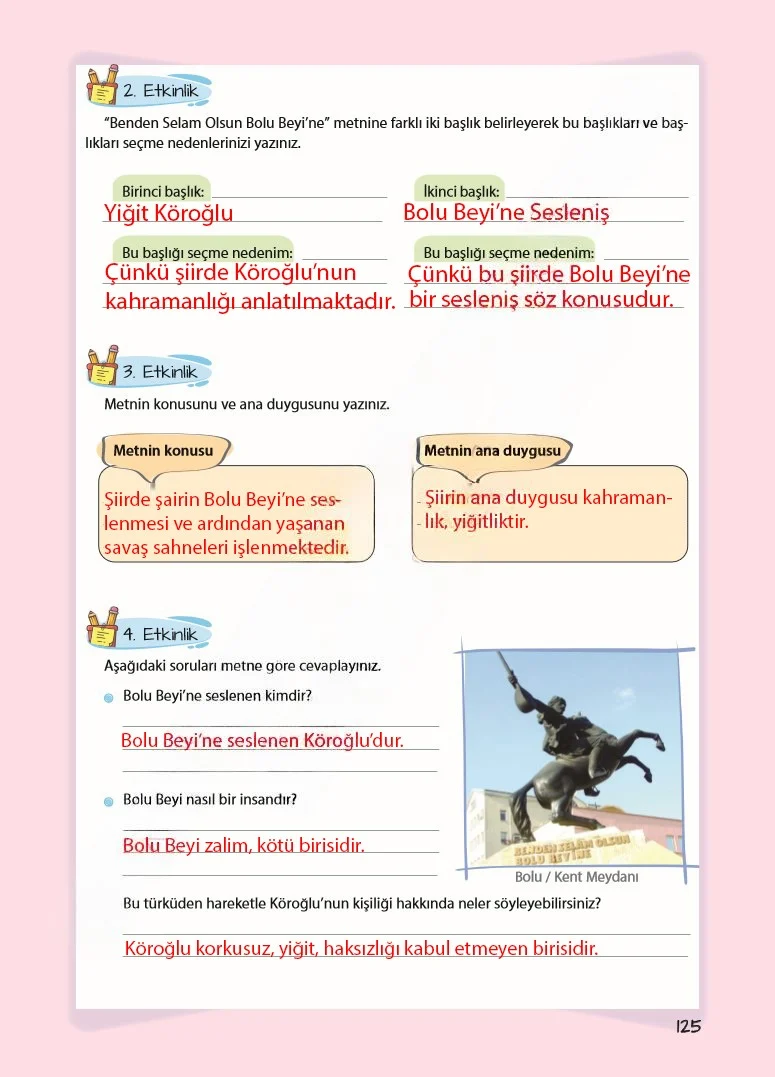 5. Sınıf Türkçe Ders Kitabı Cevapları Koza Yayınları Sayfa 125 Çözüm Görseli