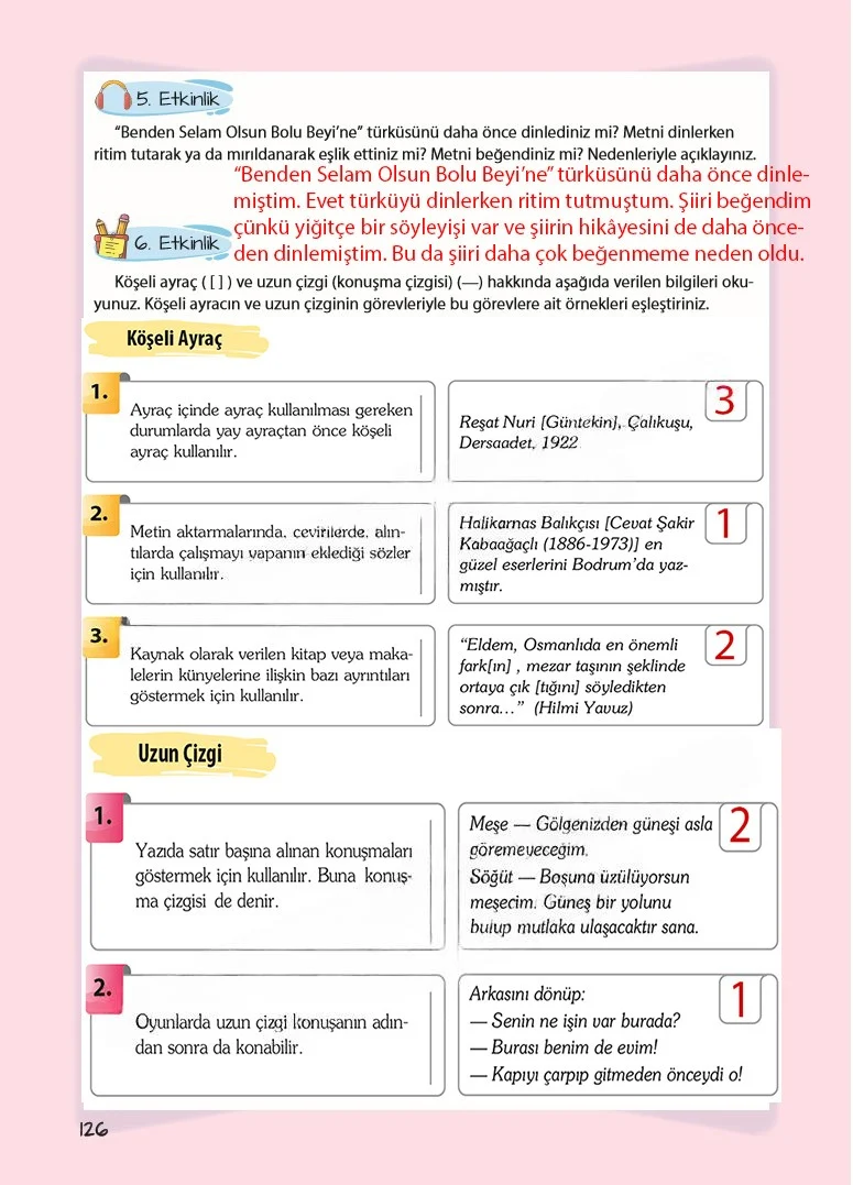 5. Sınıf Türkçe Ders Kitabı Cevapları Koza Yayınları Sayfa 126 Çözüm Görseli