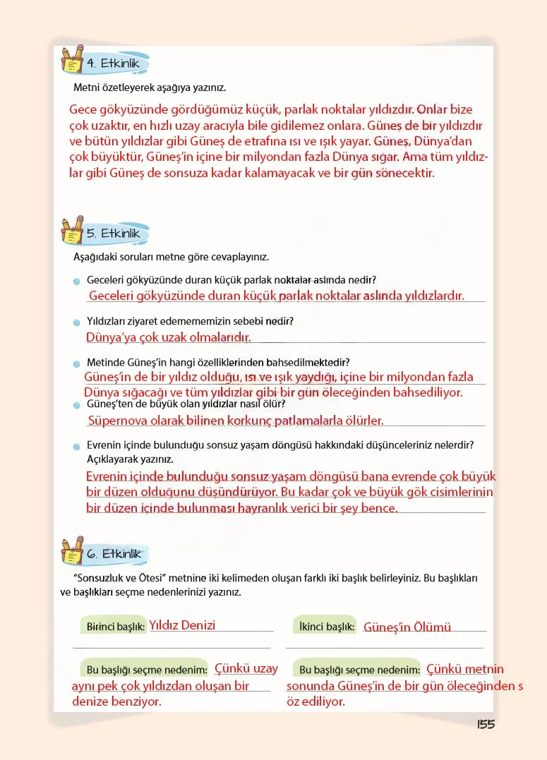 5. Sınıf Türkçe Ders Kitabı Cevapları Koza Yayınları Sayfa 155 Çözüm Görseli