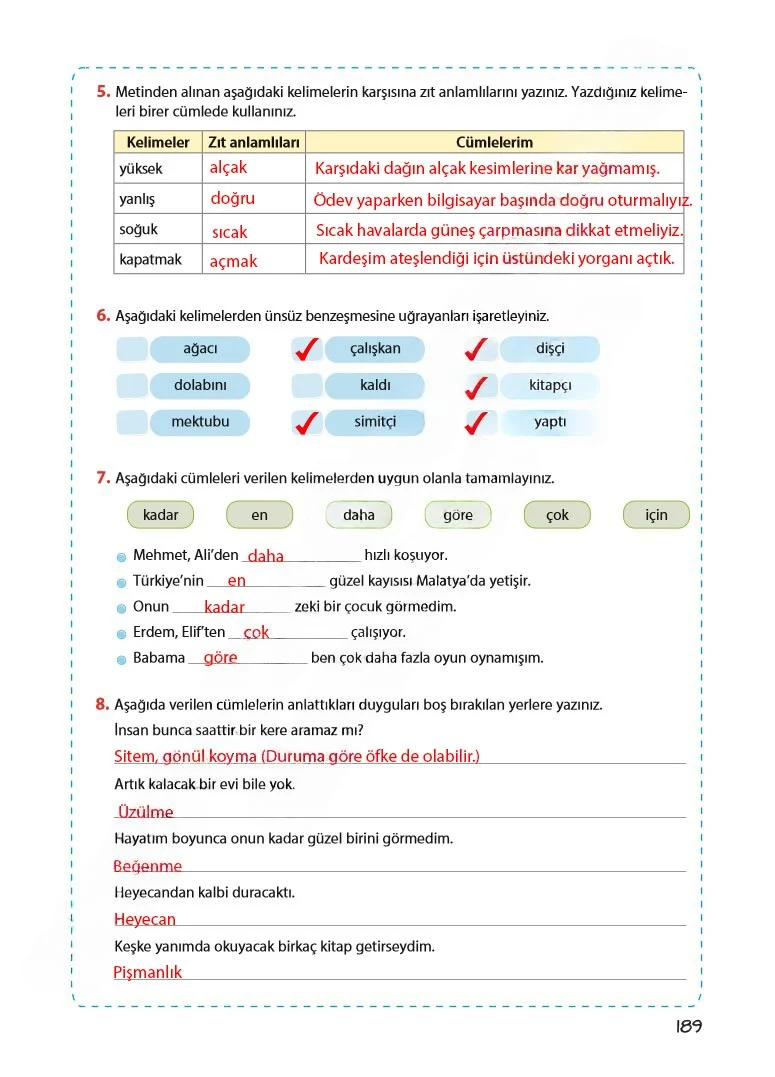 5. Sınıf Türkçe Ders Kitabı Cevapları Koza Yayınları Sayfa 189 Çözüm Görseli