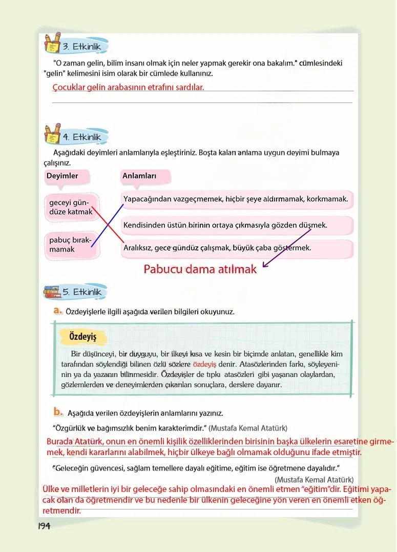 5. Sınıf Türkçe Ders Kitabı Cevapları Koza Yayınları Sayfa 194 Çözüm Görseli