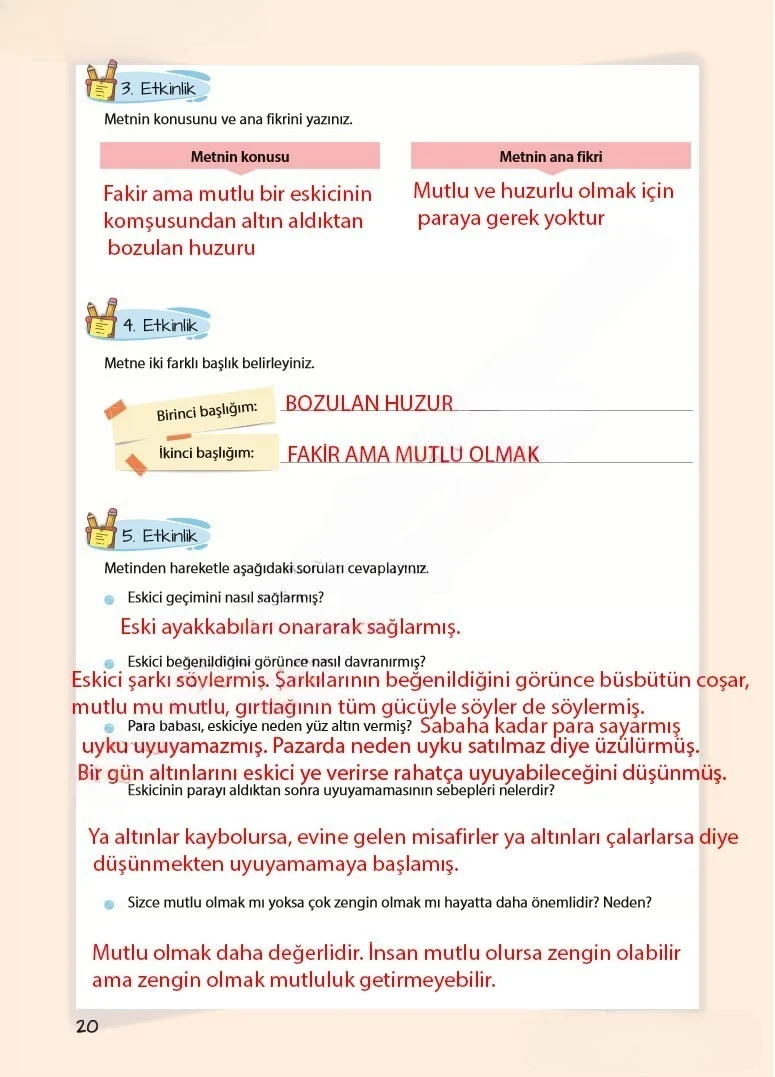 5. Sınıf Türkçe Ders Kitabı Cevapları Koza Yayınları Sayfa 20 Çözüm Görseli