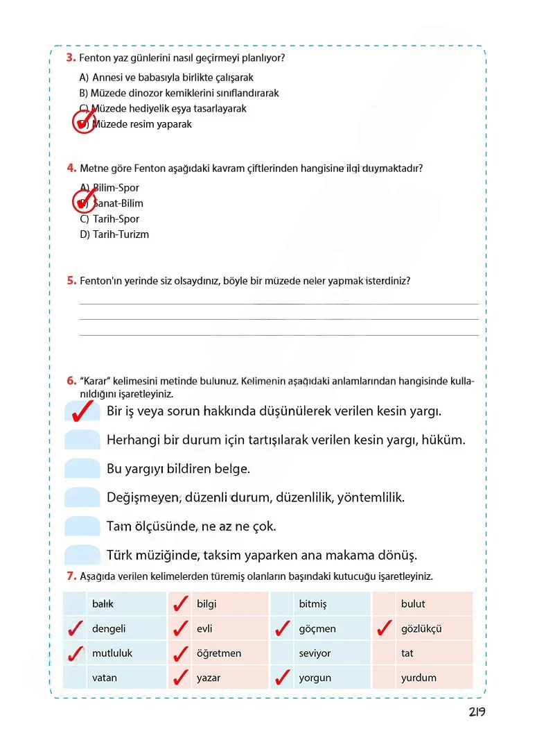5. Sınıf Türkçe Ders Kitabı Cevapları Koza Yayınları Sayfa 219 Çözüm Görseli