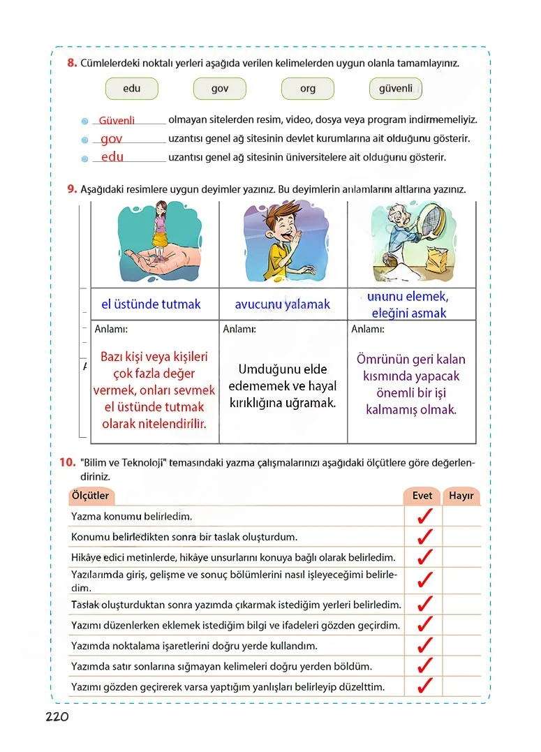 5. Sınıf Türkçe Ders Kitabı Cevapları Koza Yayınları Sayfa 220 Çözüm Görseli