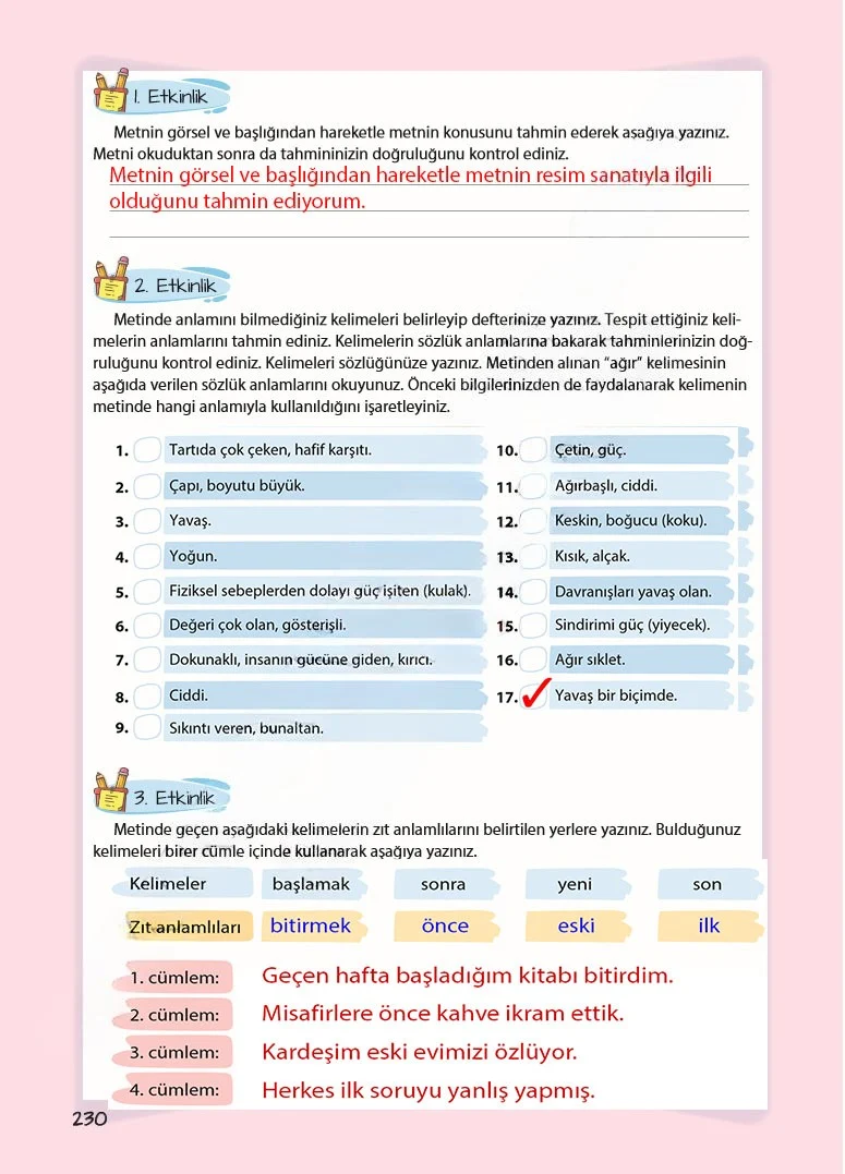 5. Sınıf Türkçe Ders Kitabı Cevapları Koza Yayınları Sayfa 230 Çözüm Görseli