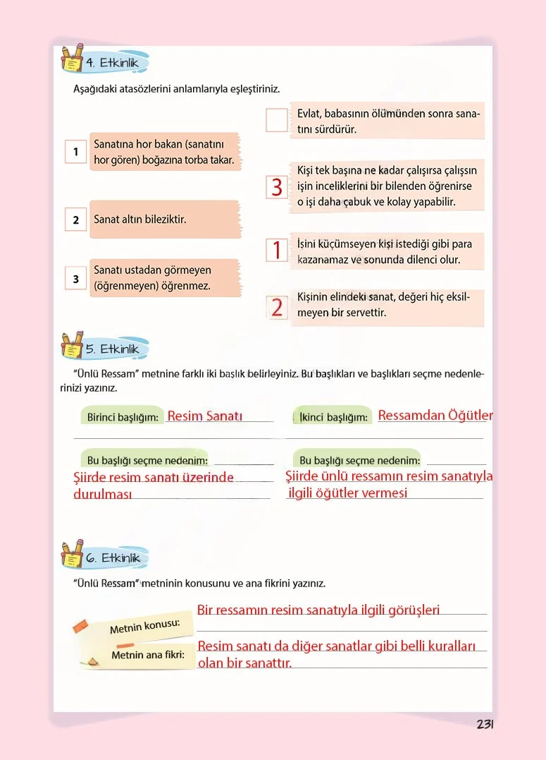 5. Sınıf Türkçe Ders Kitabı Cevapları Koza Yayınları Sayfa 231 Çözüm Görseli