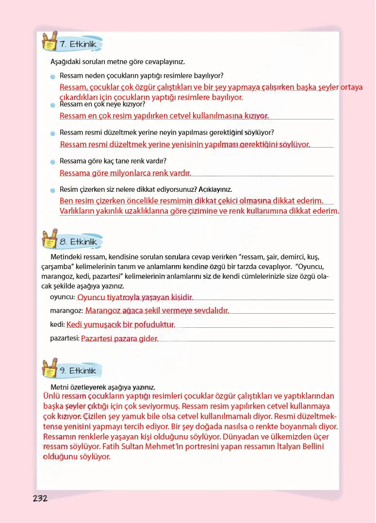 5. Sınıf Türkçe Ders Kitabı Cevapları Koza Yayınları Sayfa 232 Çözüm Görseli