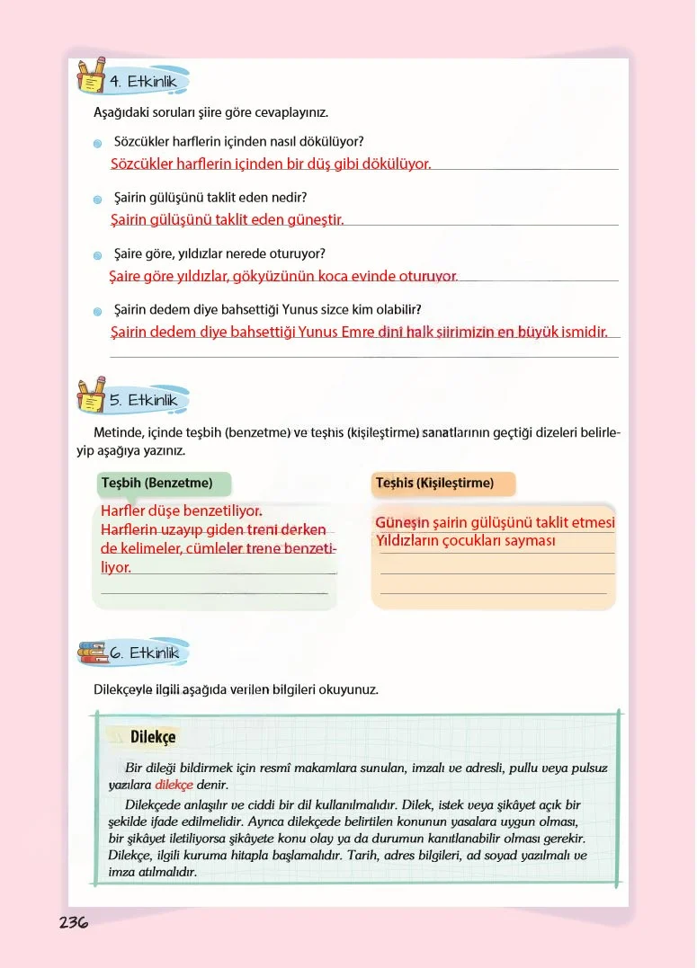 5. Sınıf Türkçe Ders Kitabı Cevapları Koza Yayınları Sayfa 236 Çözüm Görseli