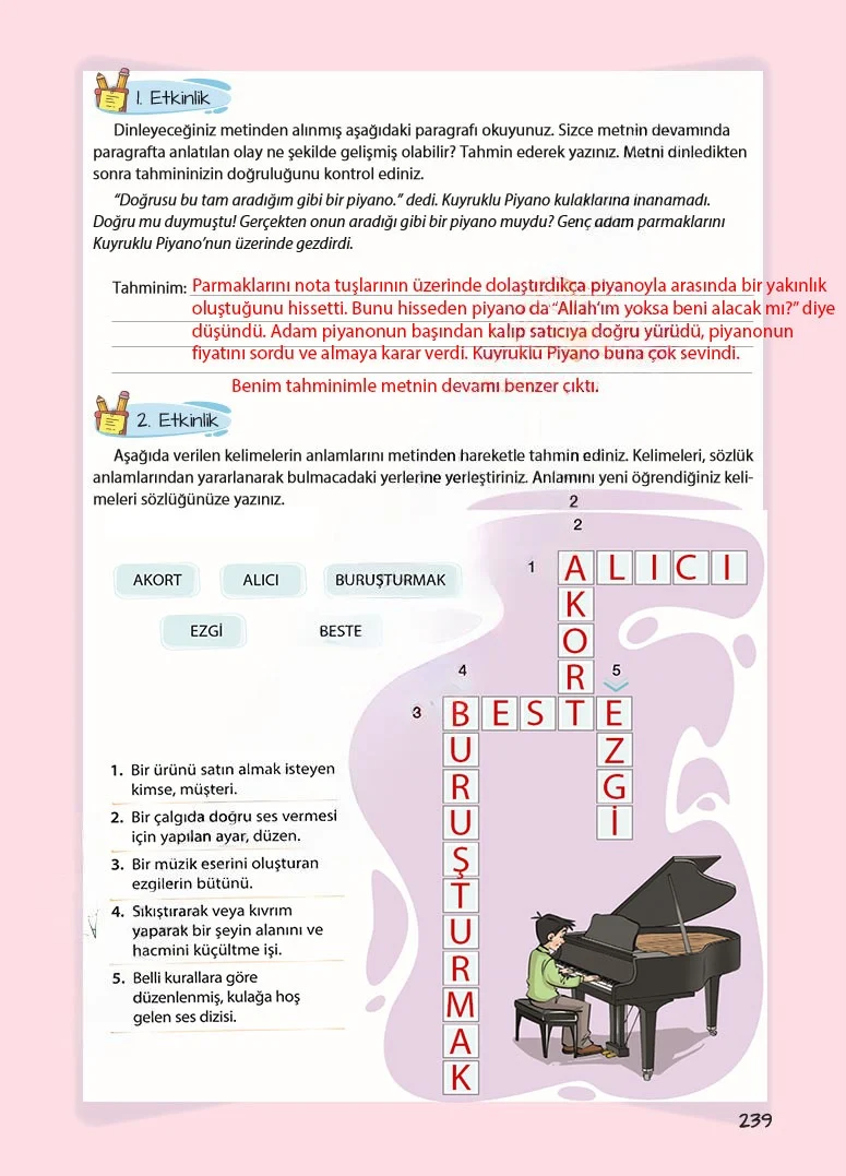 5. Sınıf Türkçe Ders Kitabı Cevapları Koza Yayınları Sayfa 239 Çözüm Görseli