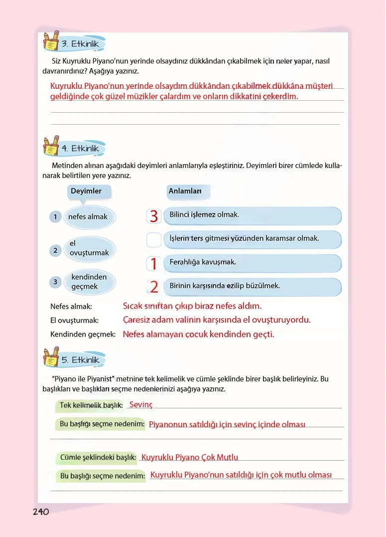 5. Sınıf Türkçe Ders Kitabı Cevapları Koza Yayınları Sayfa 240 Çözüm Görseli