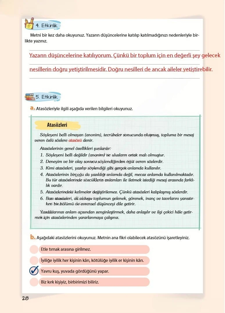 5. Sınıf Türkçe Ders Kitabı Cevapları Koza Yayınları Sayfa 28 Çözüm Görseli