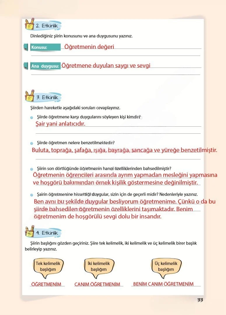 5. Sınıf Türkçe Ders Kitabı Cevapları Koza Yayınları Sayfa 33 Çözüm Görseli