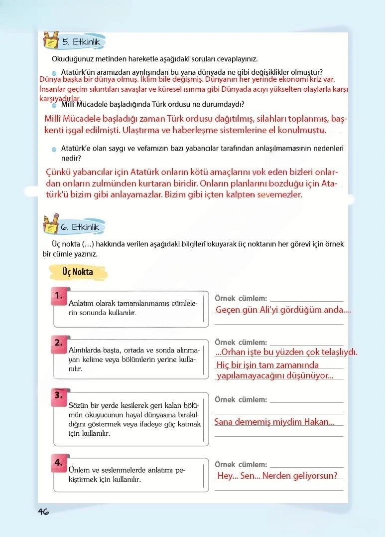 5. Sınıf Türkçe Ders Kitabı Cevapları Koza Yayınları Sayfa 46 Çözüm Görseli