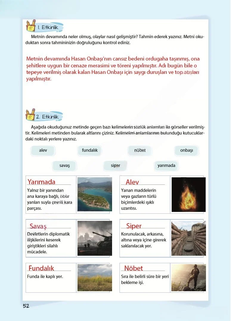 5. Sınıf Türkçe Ders Kitabı Cevapları Koza Yayınları Sayfa 52 Çözüm Görseli