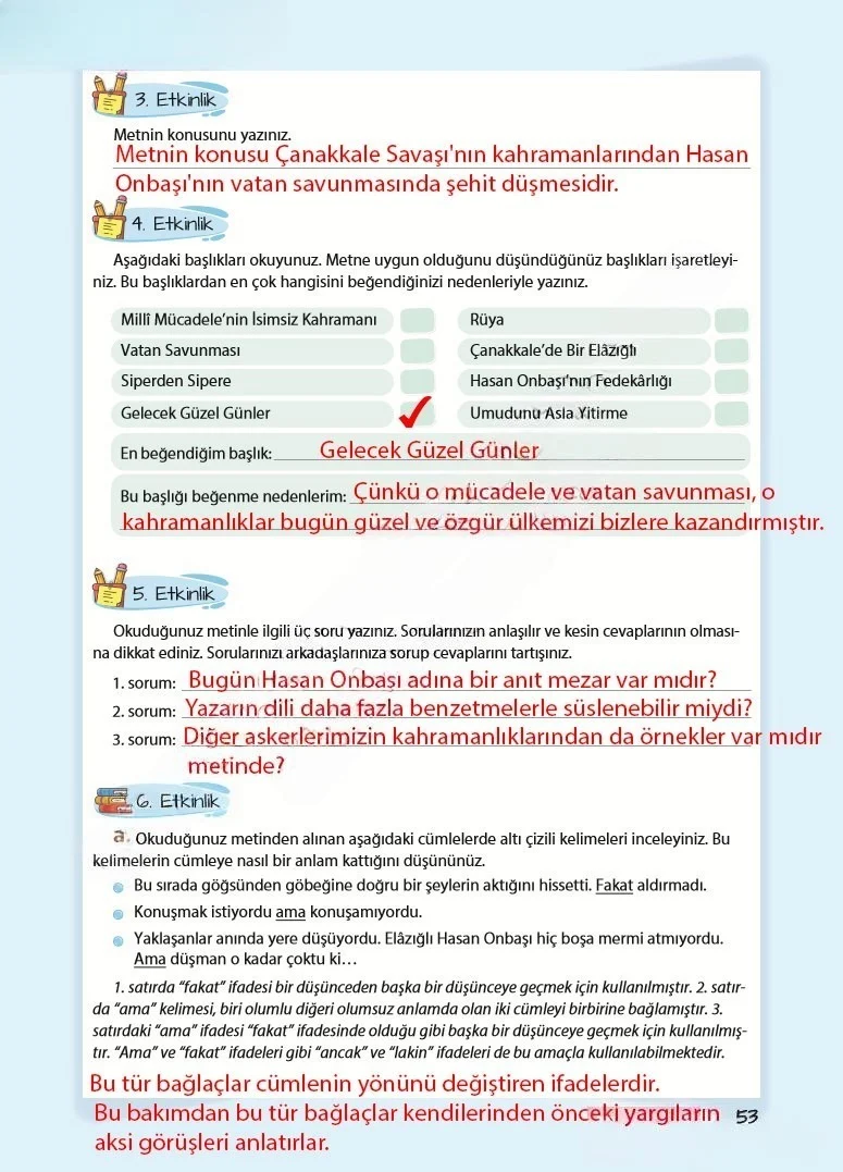 5. Sınıf Türkçe Ders Kitabı Cevapları Koza Yayınları Sayfa 53 Çözüm Görseli