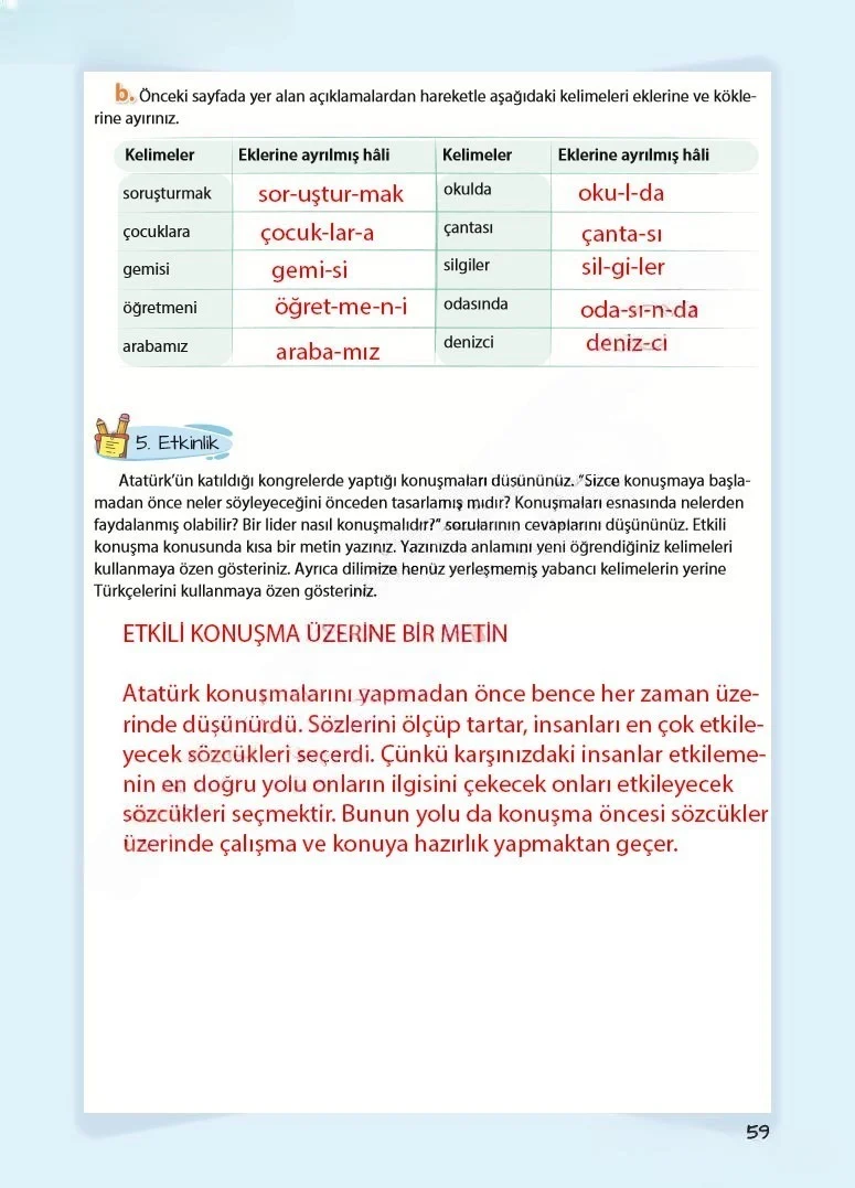 5. Sınıf Türkçe Ders Kitabı Cevapları Koza Yayınları Sayfa 59 Çözüm Görseli