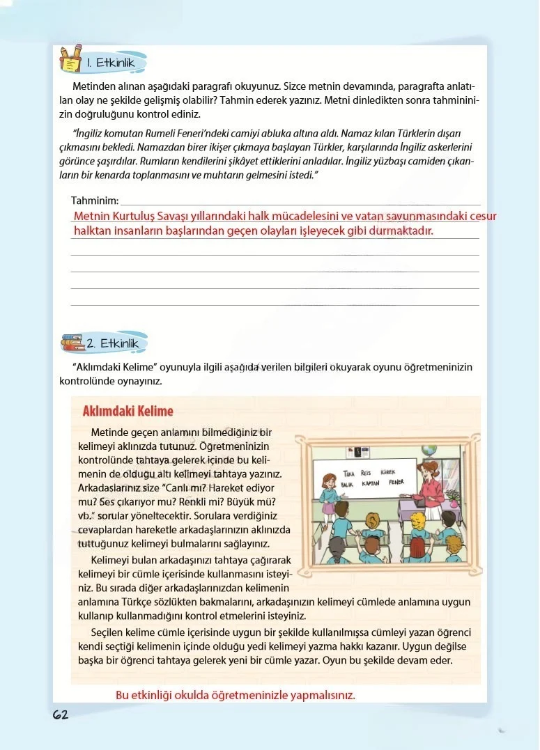 5. Sınıf Türkçe Ders Kitabı Cevapları Koza Yayınları Sayfa 62 Çözüm Görseli
