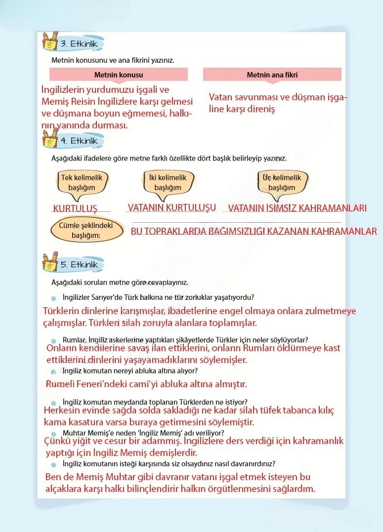 5. Sınıf Türkçe Ders Kitabı Cevapları Koza Yayınları Sayfa 63 Çözüm Görseli