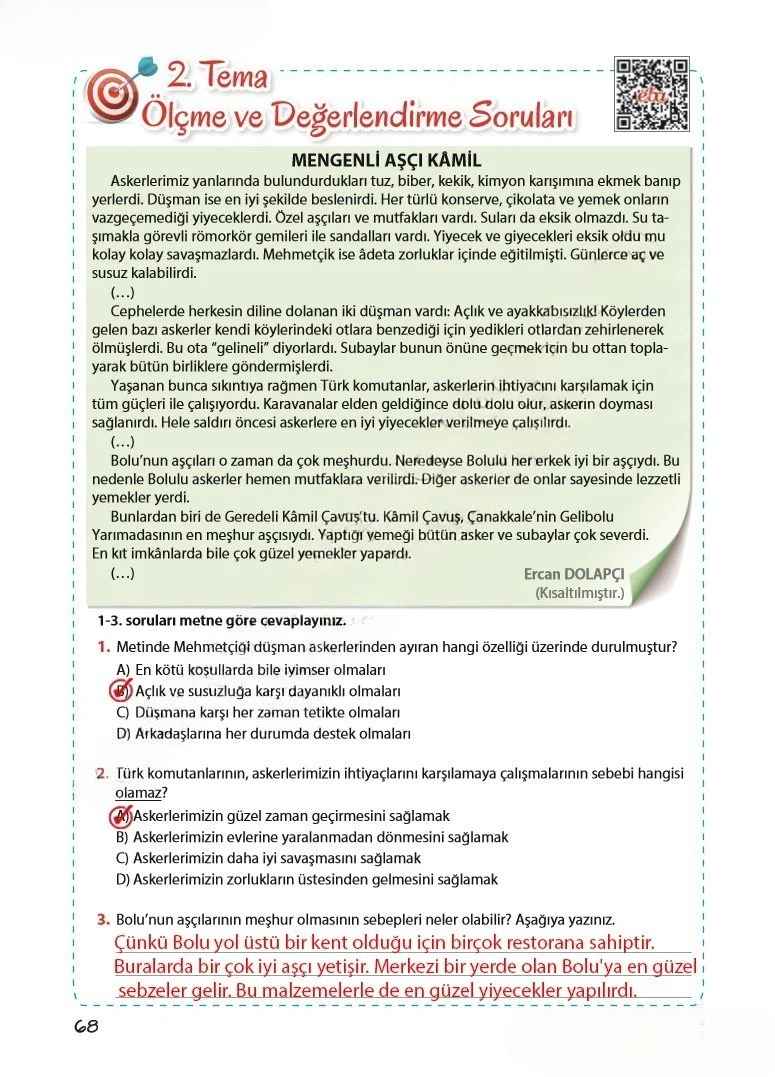 5. Sınıf Türkçe Ders Kitabı Cevapları Koza Yayınları Sayfa 68 Çözüm Görseli