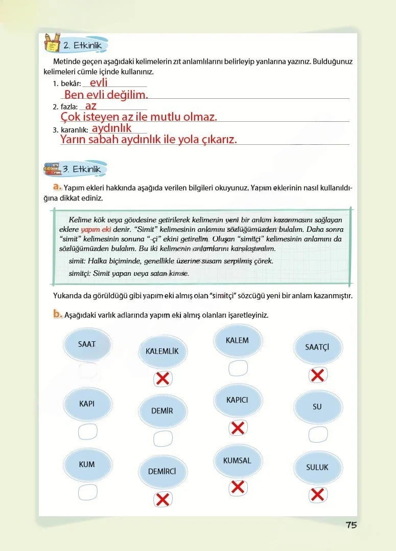 5. Sınıf Türkçe Ders Kitabı Cevapları Koza Yayınları Sayfa 75 Çözüm Görseli