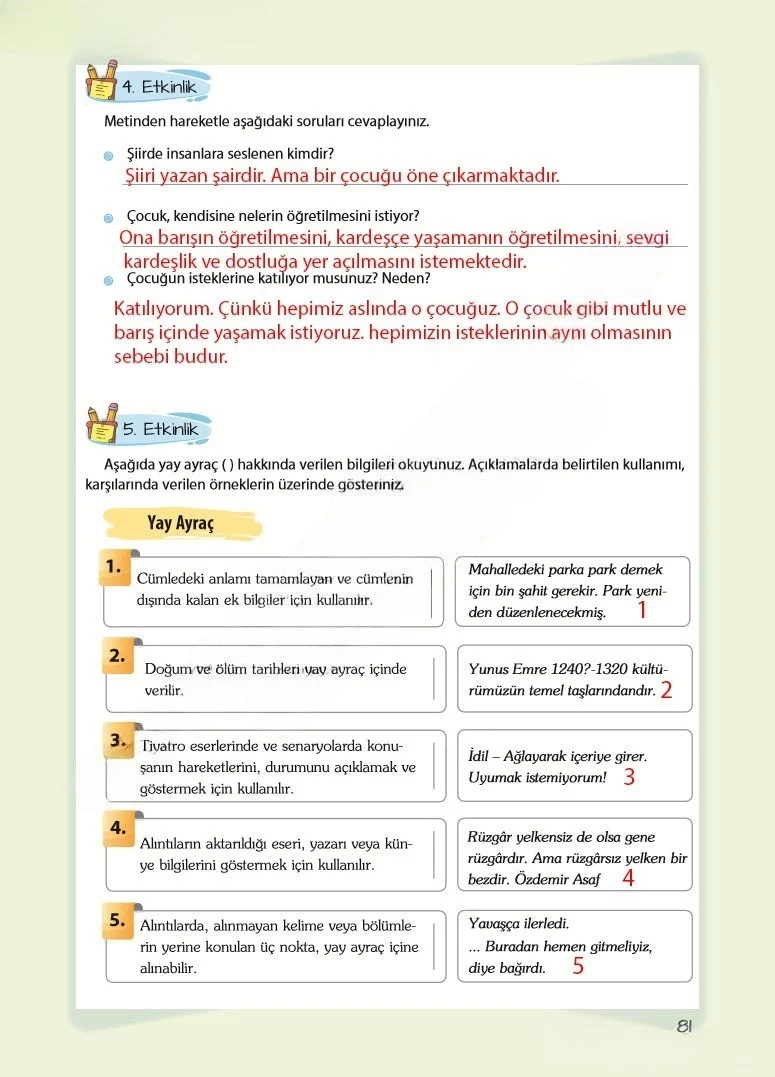 5. Sınıf Türkçe Ders Kitabı Cevapları Koza Yayınları Sayfa 81 Çözüm Görseli
