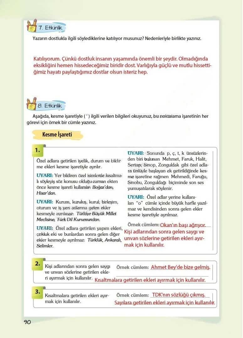 5. Sınıf Türkçe Ders Kitabı Cevapları Koza Yayınları Sayfa 90 Çözüm Görseli