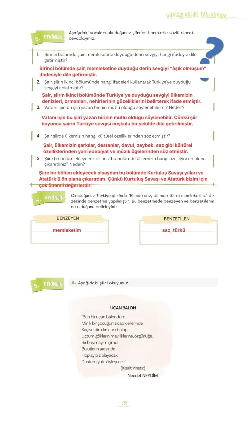 5. Sınıf Türkçe Ders Kitabı Cevapları Meb Yayınları 1 Sayfa 151 Çözüm Görseli