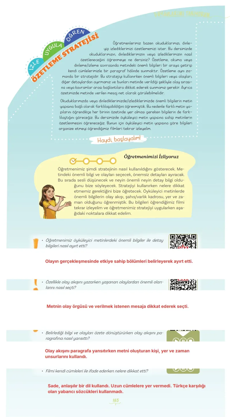 5. Sınıf Türkçe Ders Kitabı Cevapları Meb Yayınları 1 Sayfa 165 Çözüm Görseli