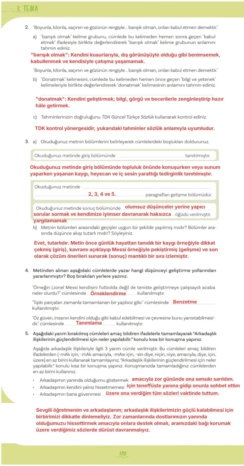 5. Sınıf Türkçe Ders Kitabı Cevapları Meb Yayınları 1. Kitap Sayfa 170 Çözüm Görseli